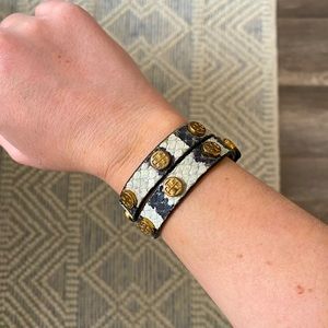 Tory Burch snakeskin Logo-stud Wrap Bracelet